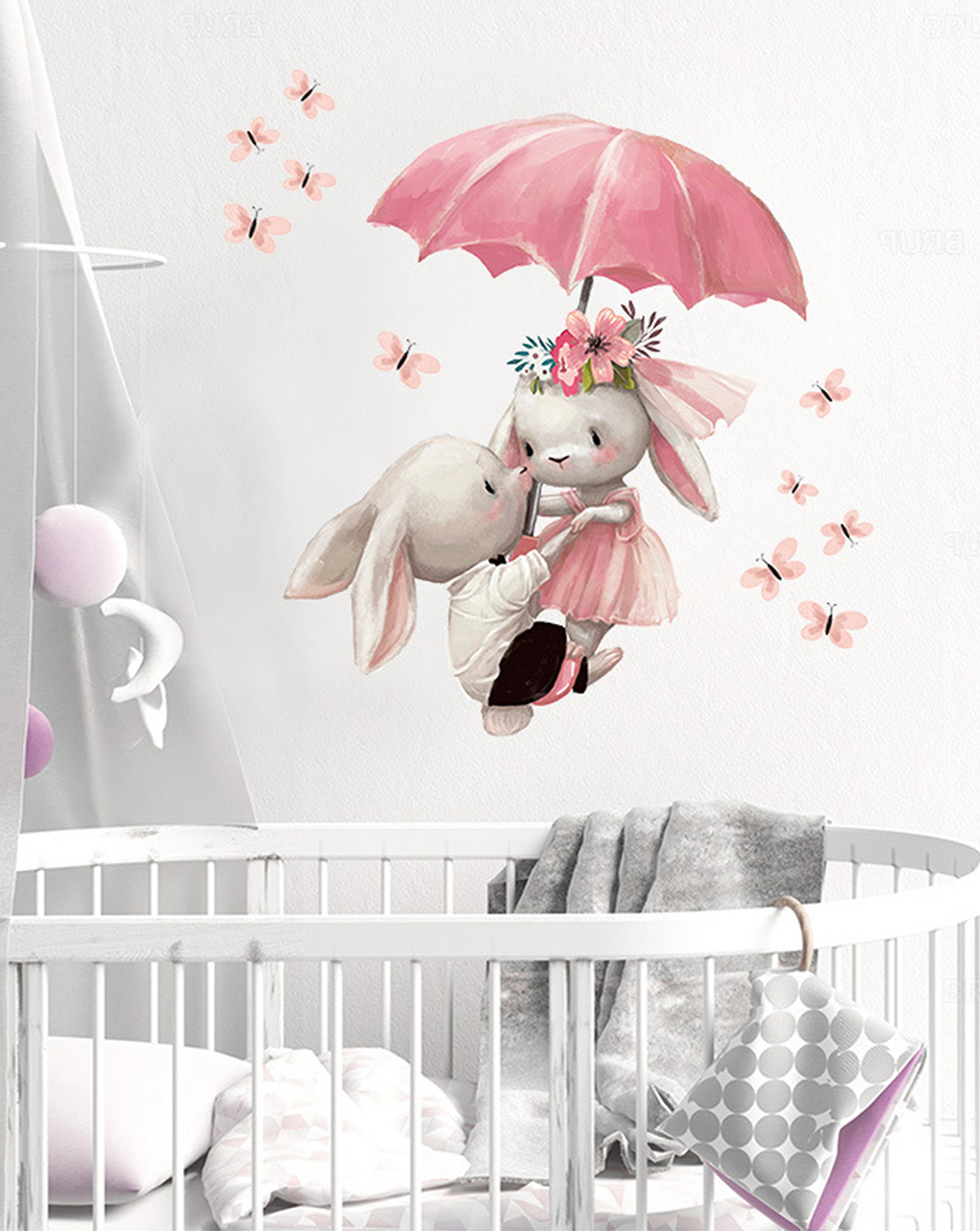 Adesivo decorativo da parete - coniglietti con ombrello - autoadesivo - sipo