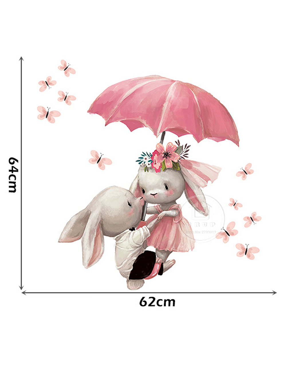 Adesivo decorativo da parete - coniglietti con ombrello - autoadesivo - sipo