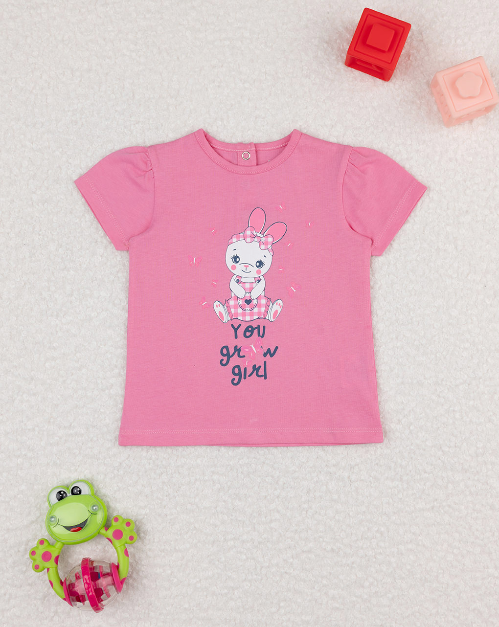 T-shirt bimba rosa stampa coniglio