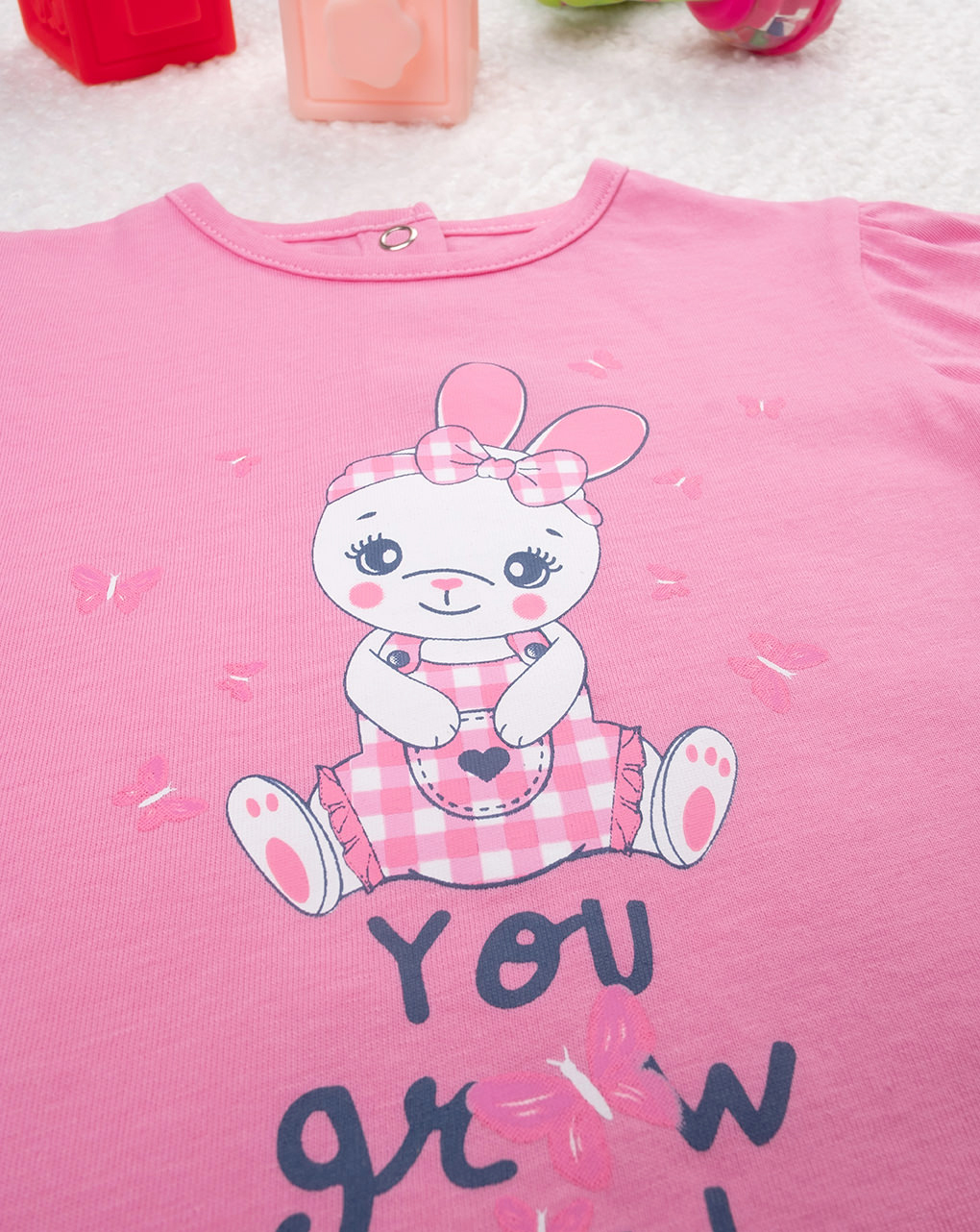 T-shirt bimba rosa stampa coniglio