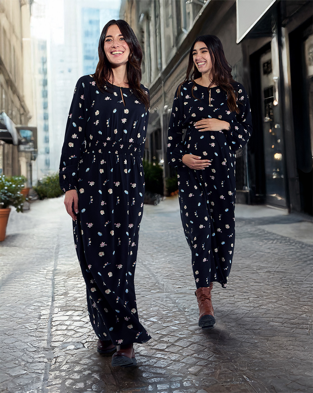 Abito premaman lungo con fantasia floreale