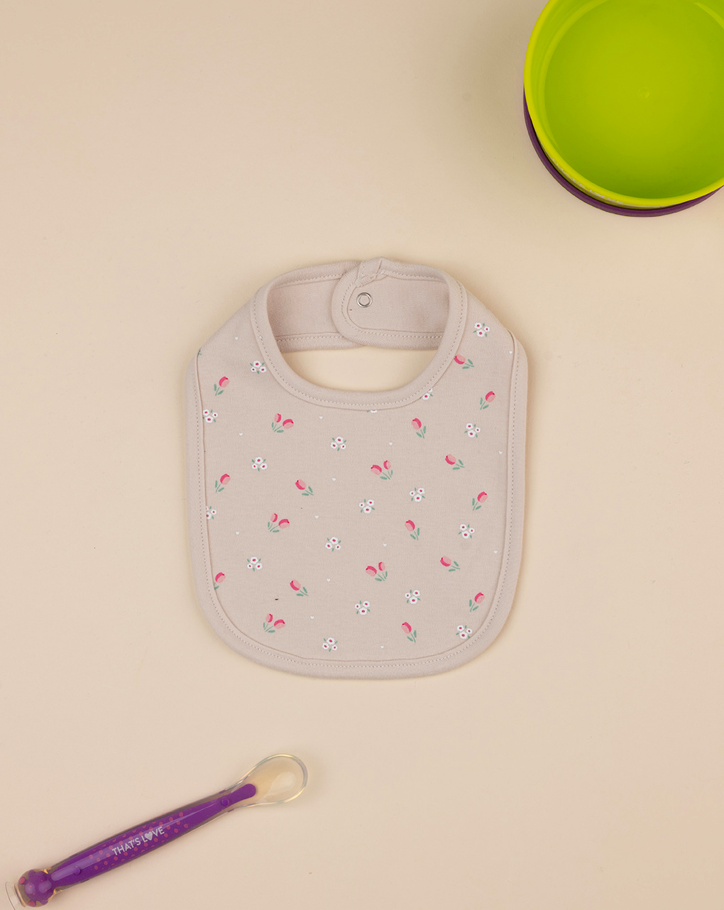 Bavaglino bimba beige fiori allover