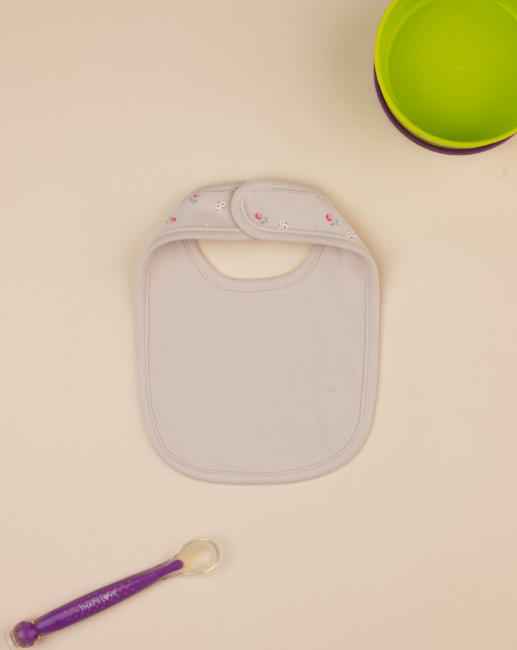 Bavaglino bimba beige fiori allover