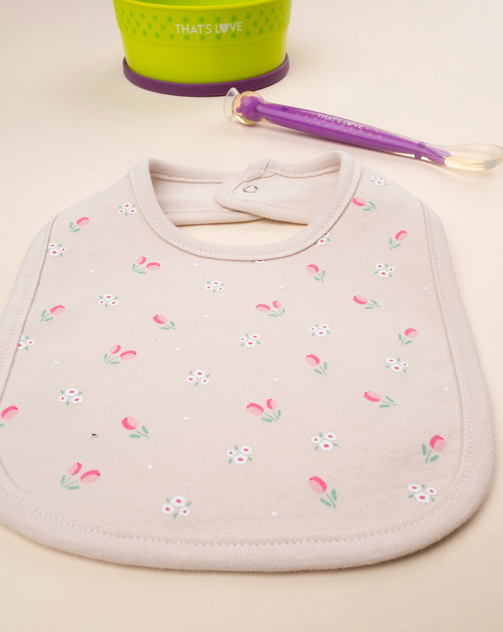 Bavaglino bimba beige fiori allover