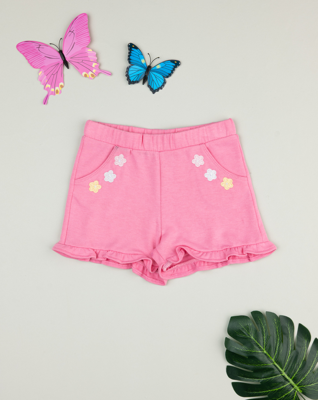 Shorts bimba rosa patch fiori