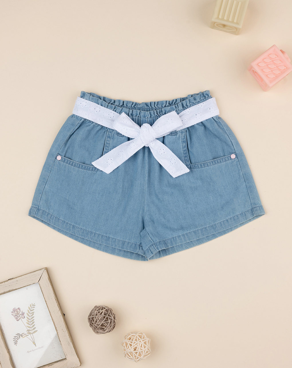 Shorts chambray bimba con cintura