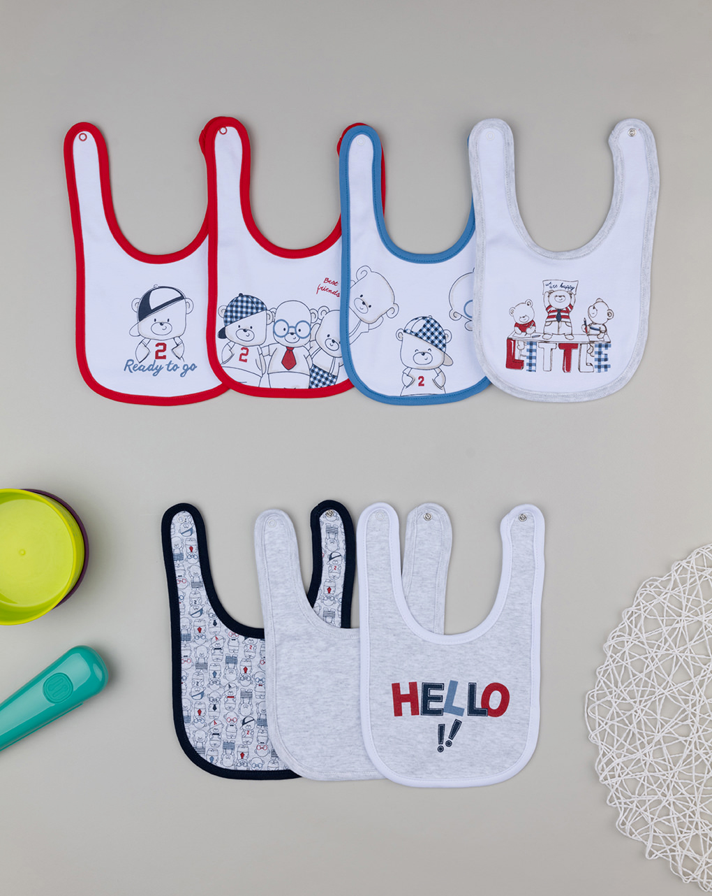 Pack 7 bavaglini interlock con stampa orsetti