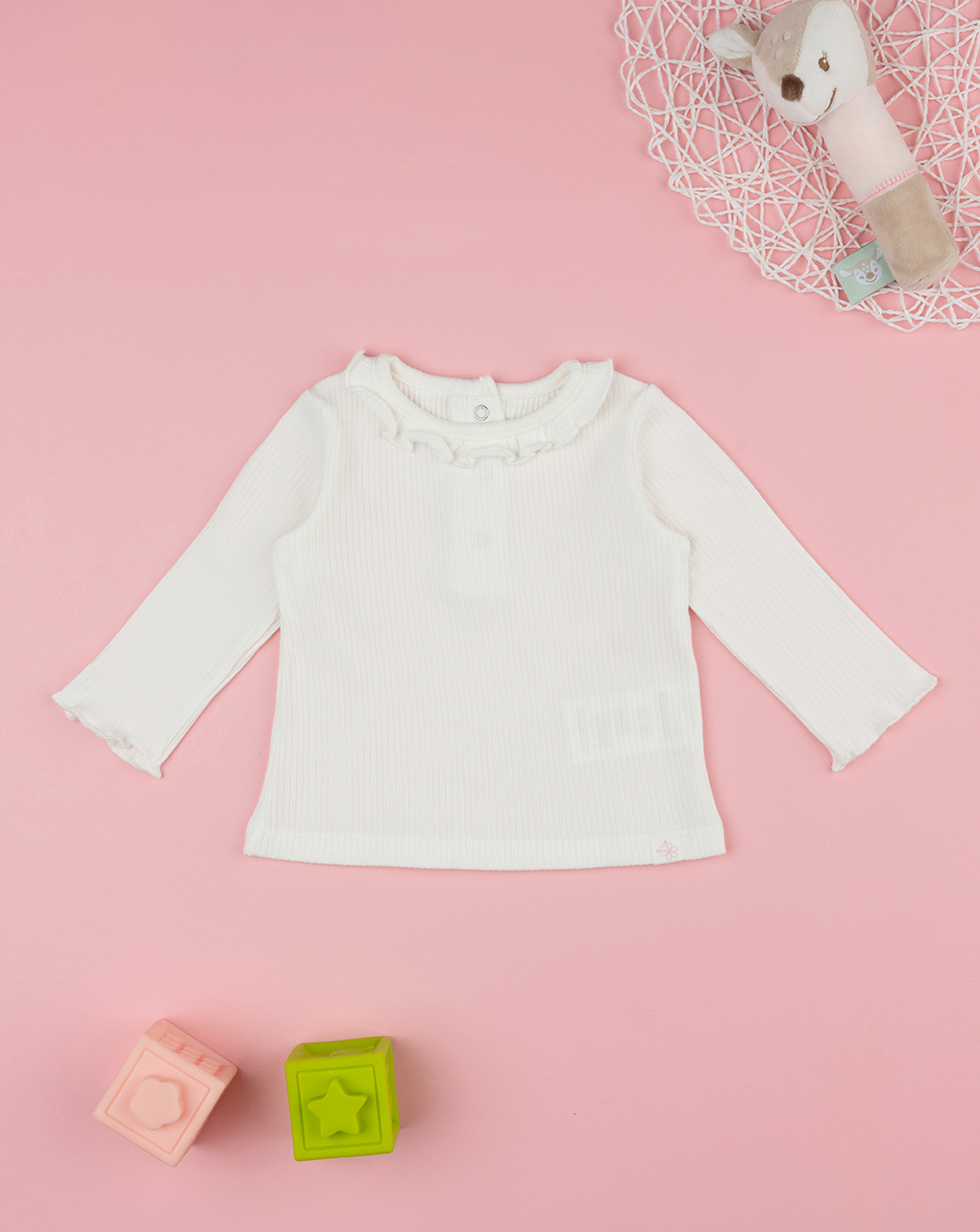 T-shirt bimba bianca a coste