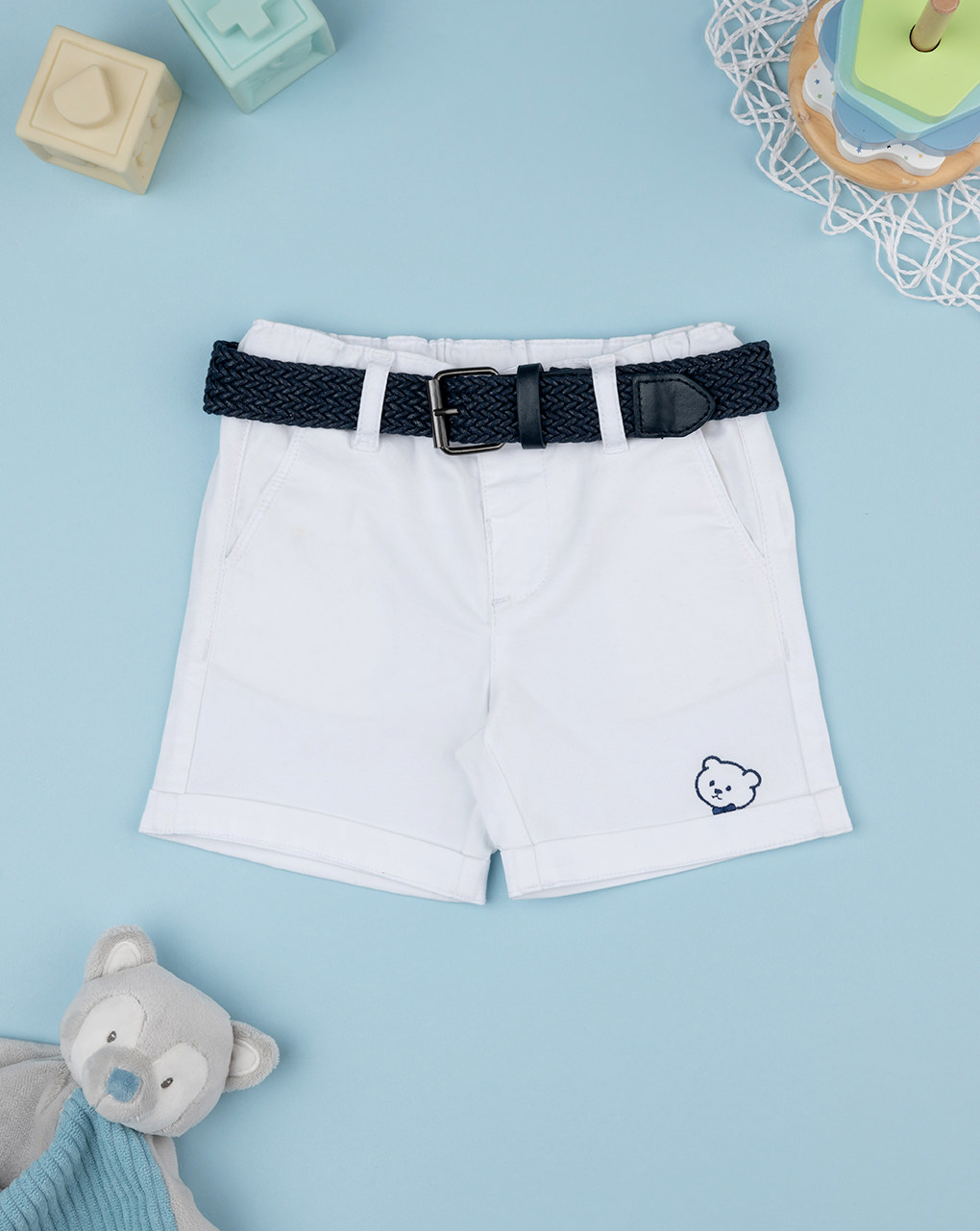 Pantalone twill bimbo bianco con cintura