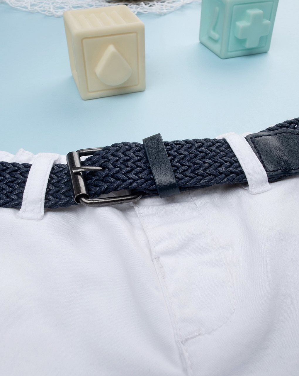 Pantalone twill bimbo bianco con cintura