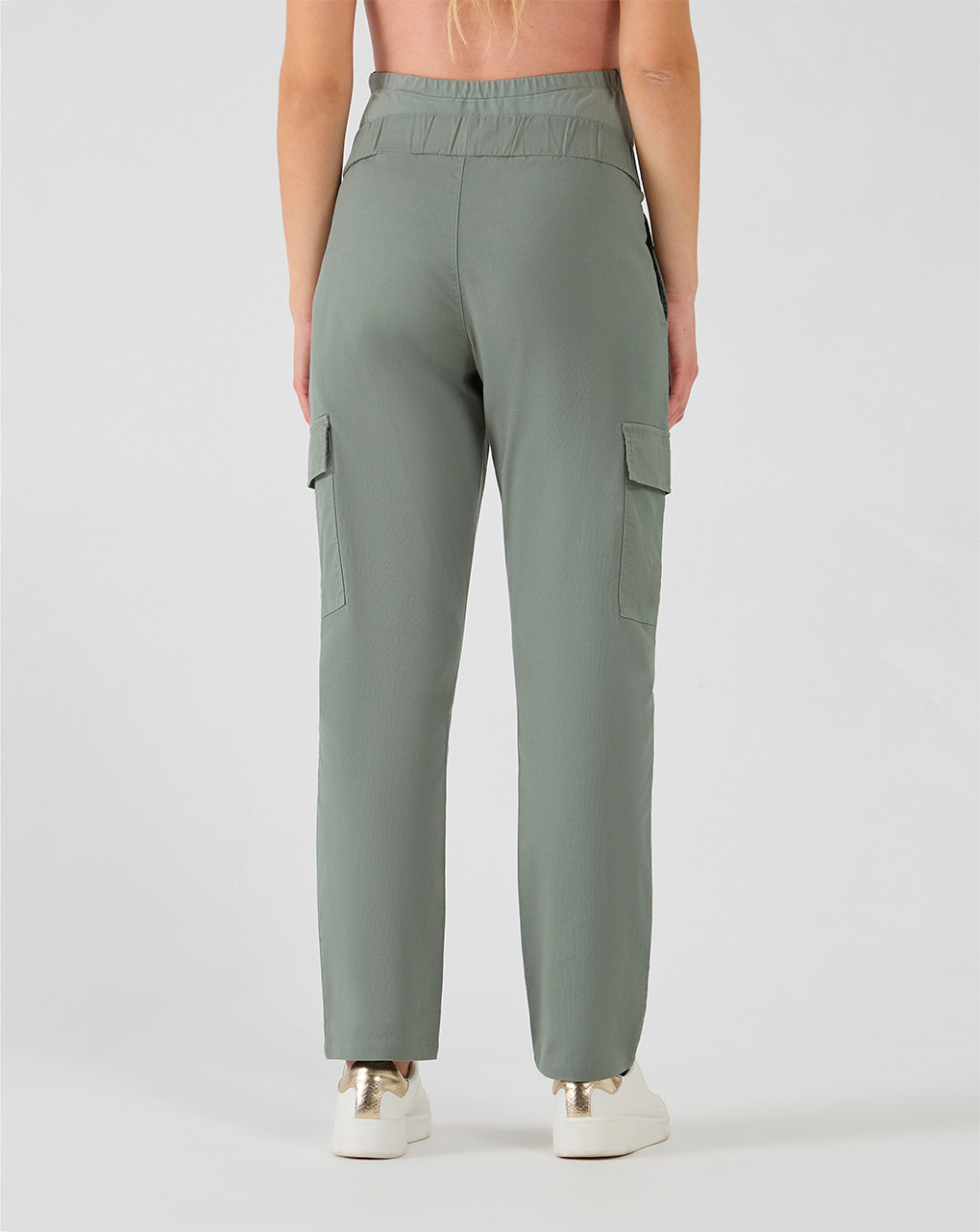 Pantalone premaman verde salvia con tasche cargo