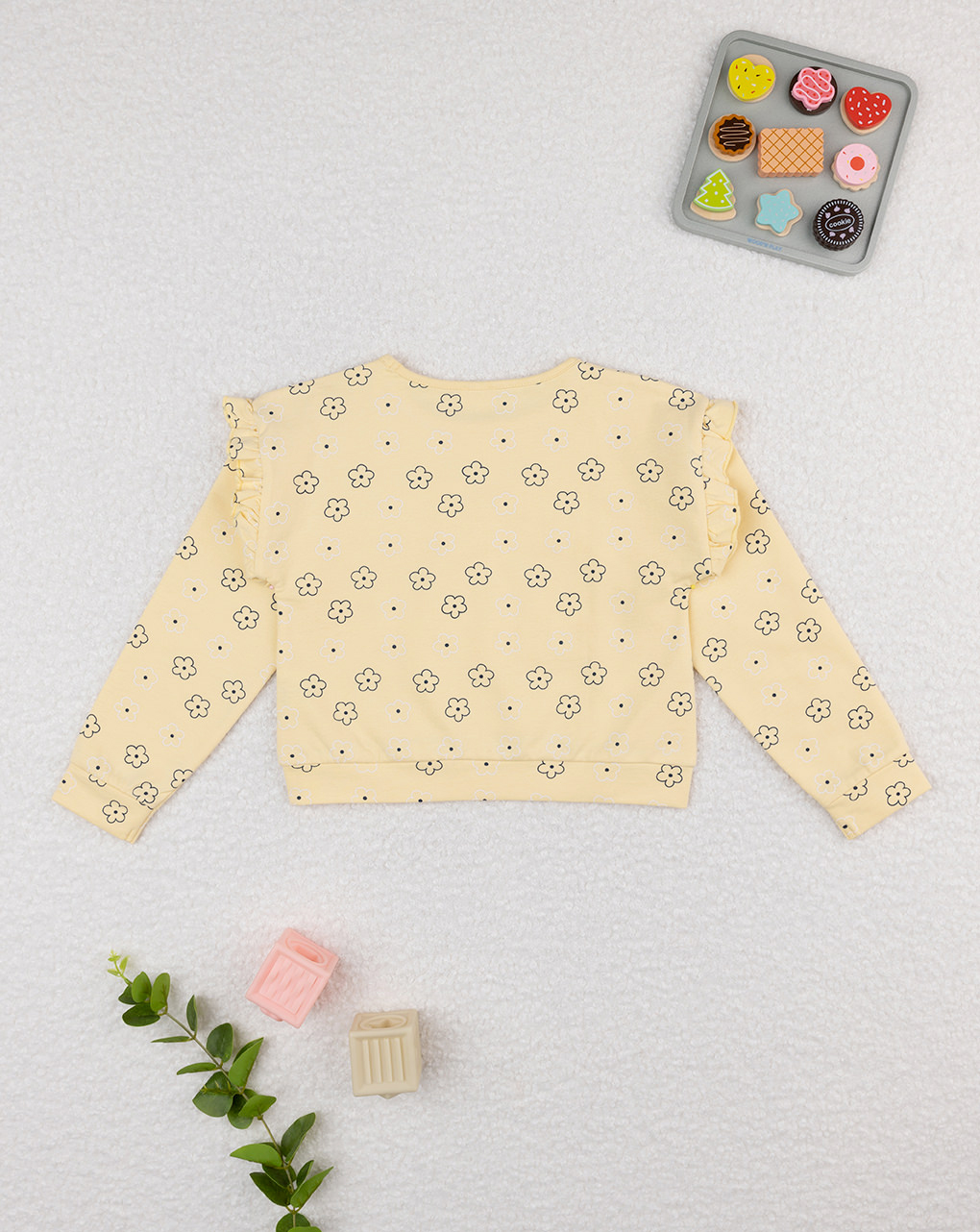 Felpa bimba gialla margherite allover e rouches