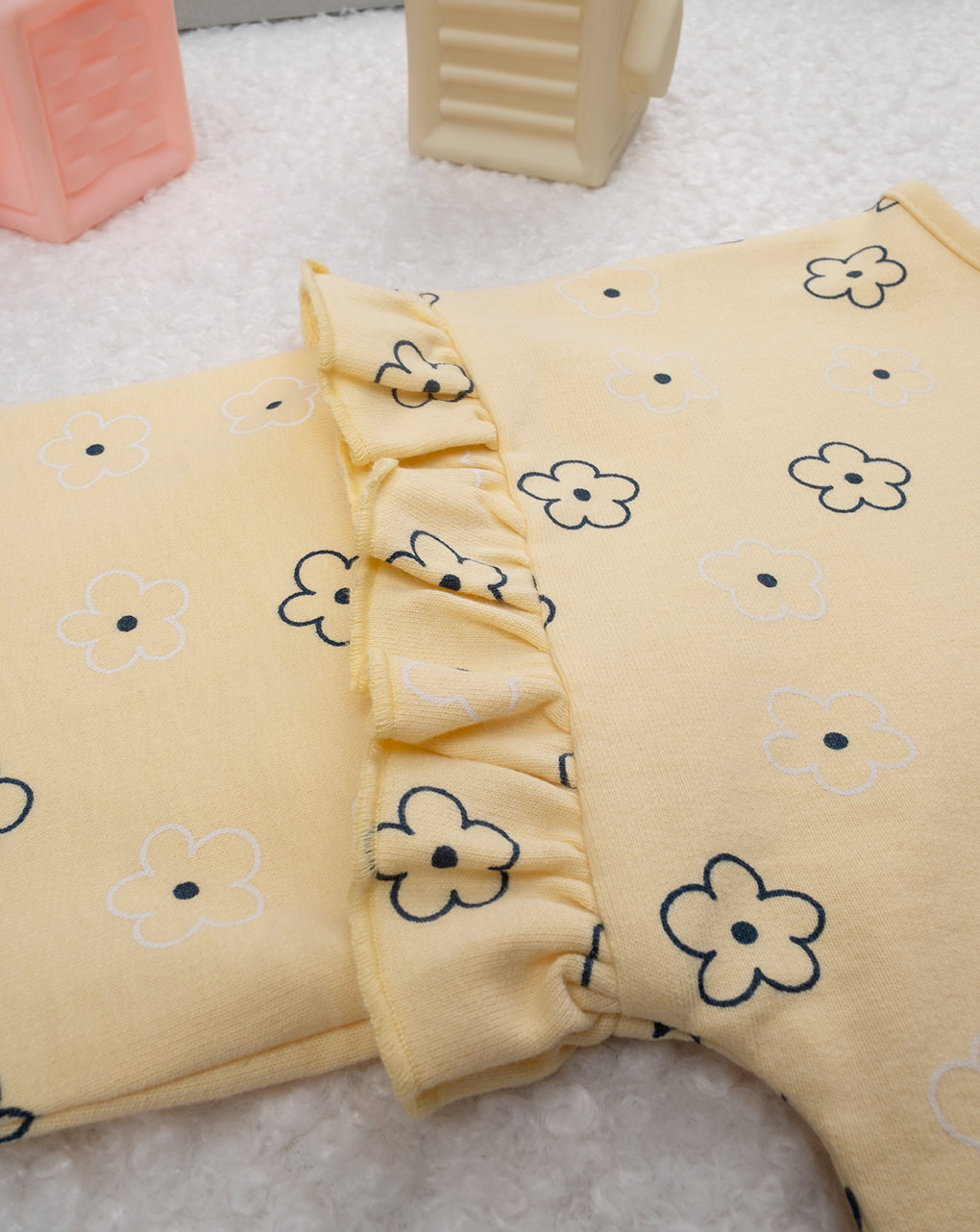 Felpa bimba gialla margherite allover e rouches