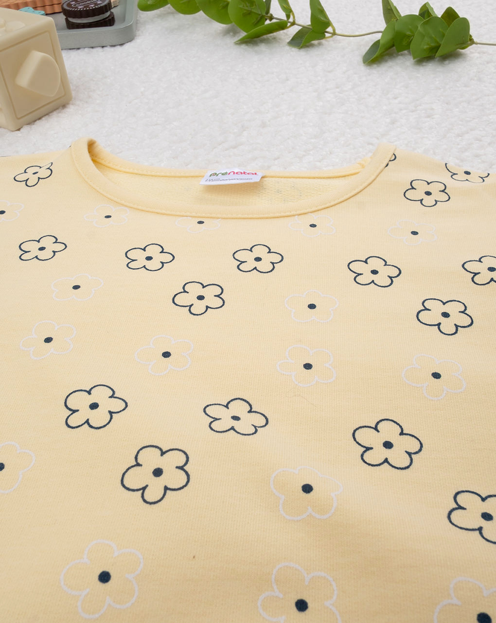 Felpa bimba gialla margherite allover e rouches