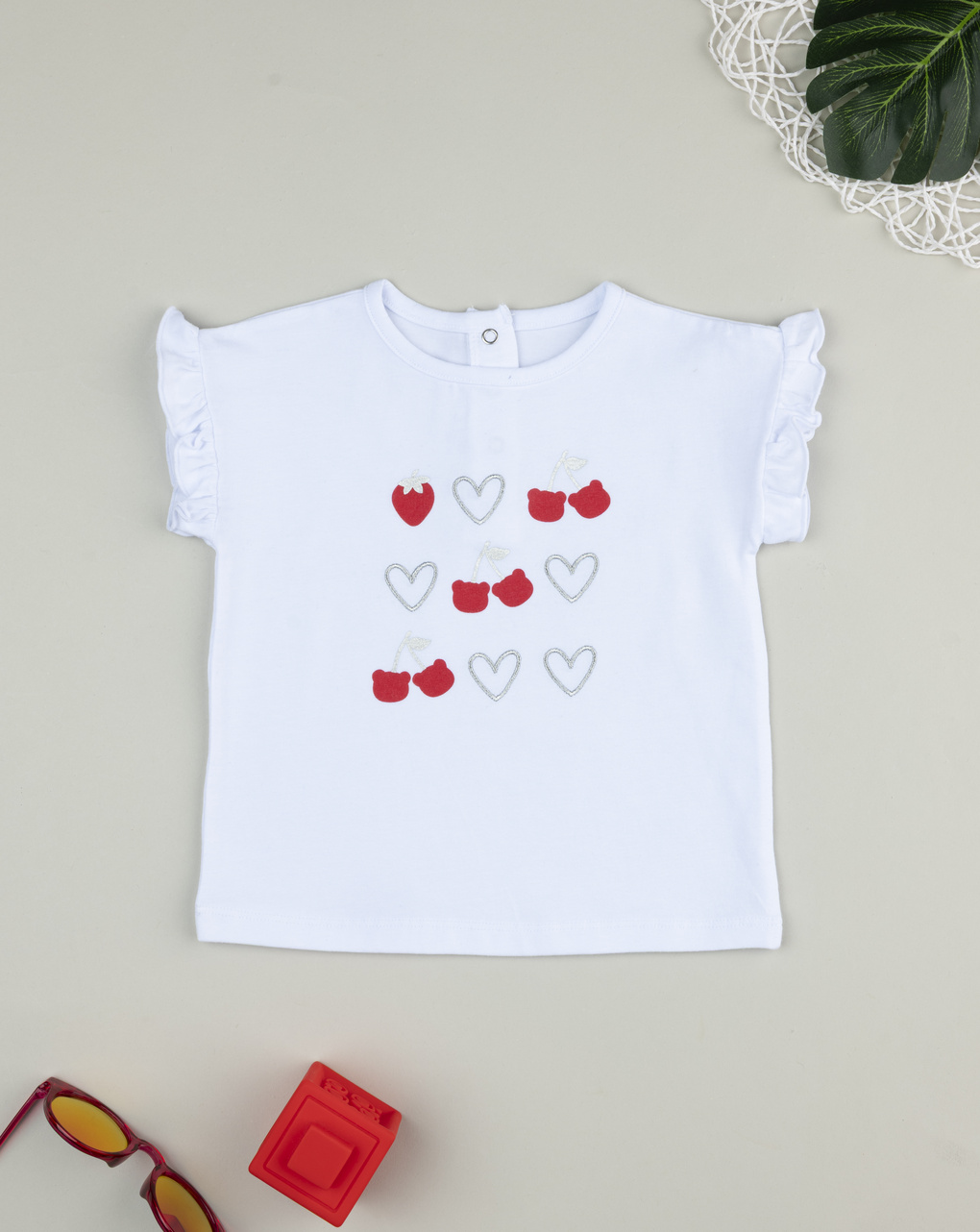 T-shirt bimba bianca ciliegie