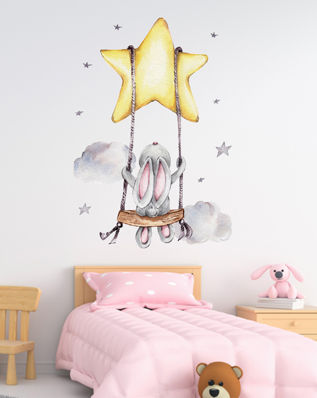 Adesivo decorativo da parete - coniglio sull'altalena - autoadesivo - sipo