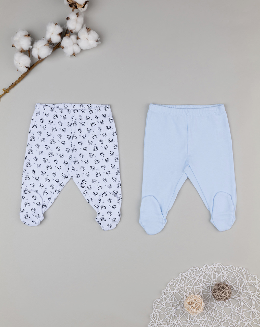 Pack 2 ghette azzurre e bianche con panda