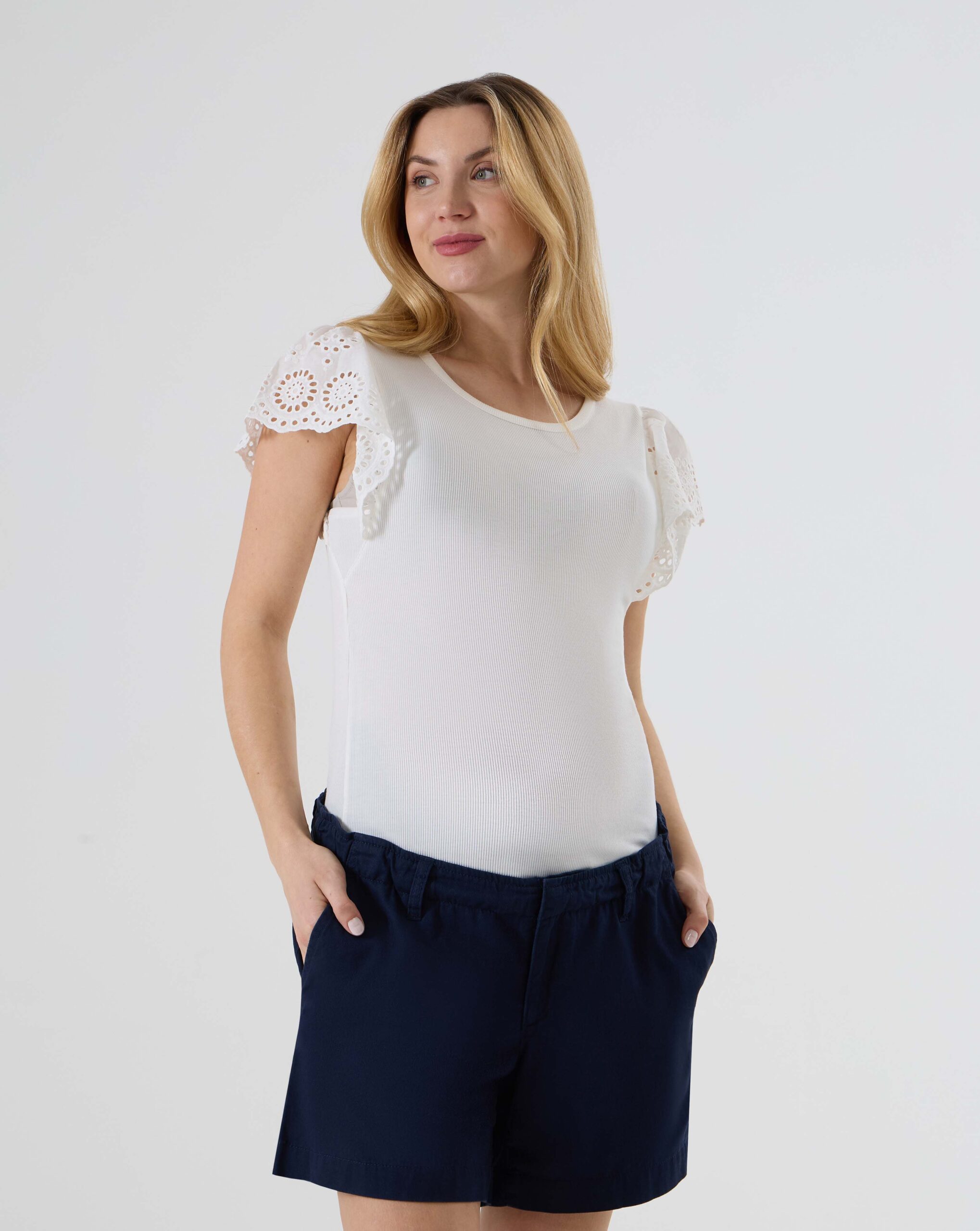 T-shirt bianca con maniche sangallo