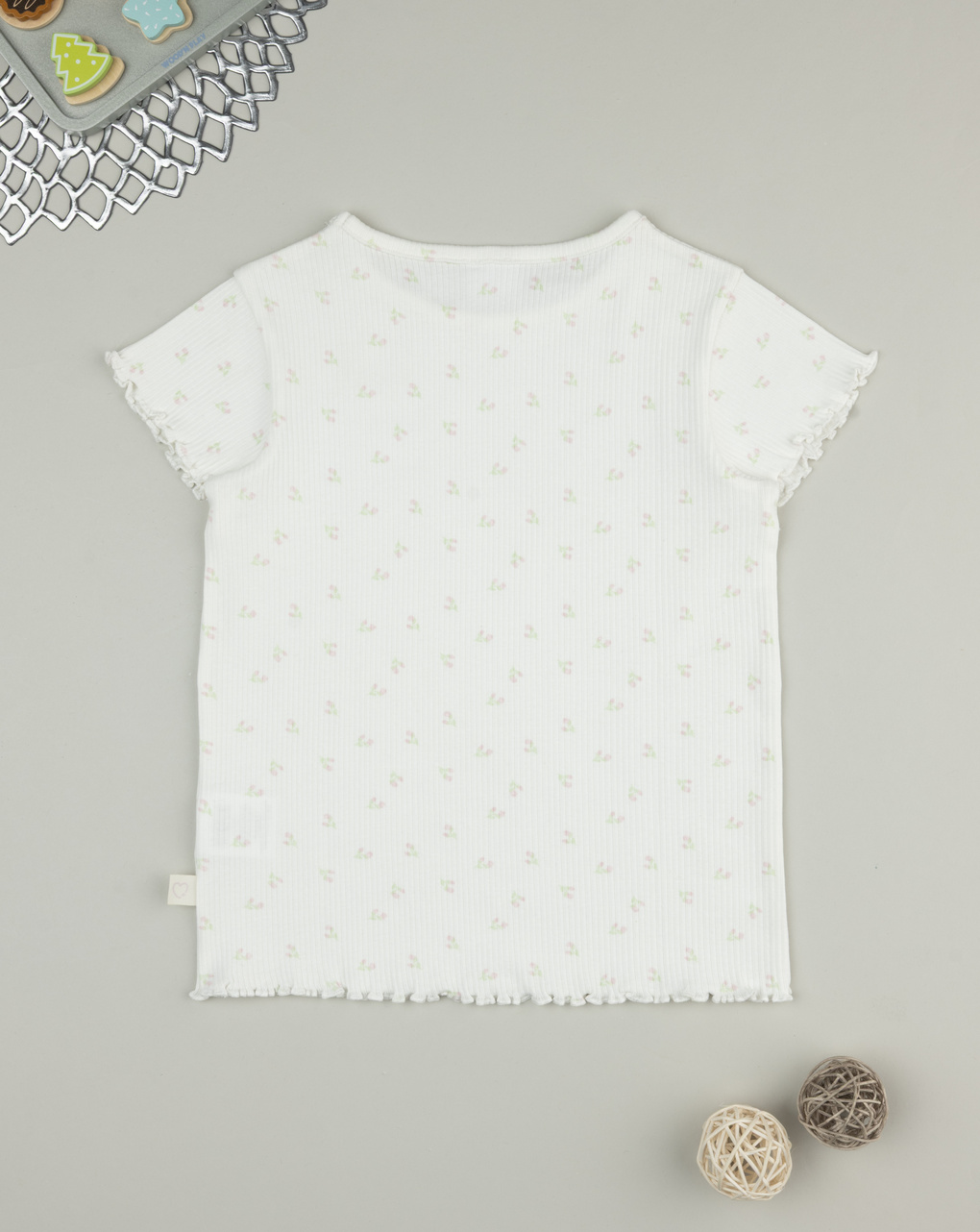 T-shirt bimba panna fiori allover