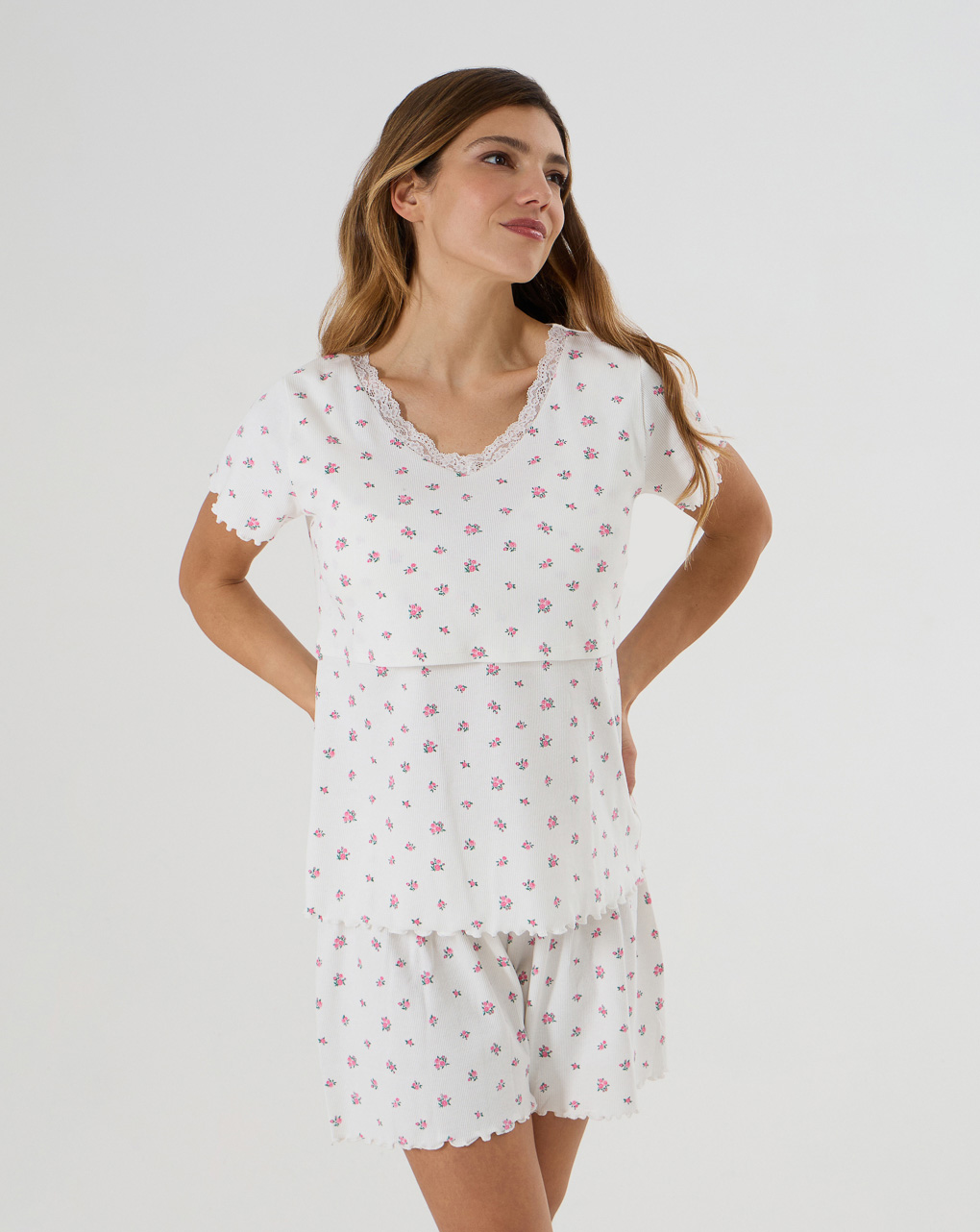 Pigiama corto premaman fiori allover