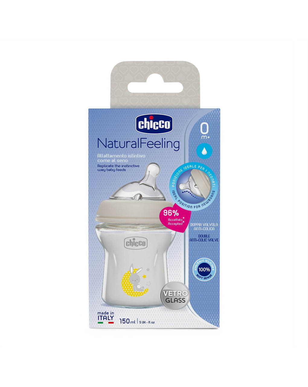Biberon in vetro naturalfeeling 0m+ | flusso lento | 150nl - chicco