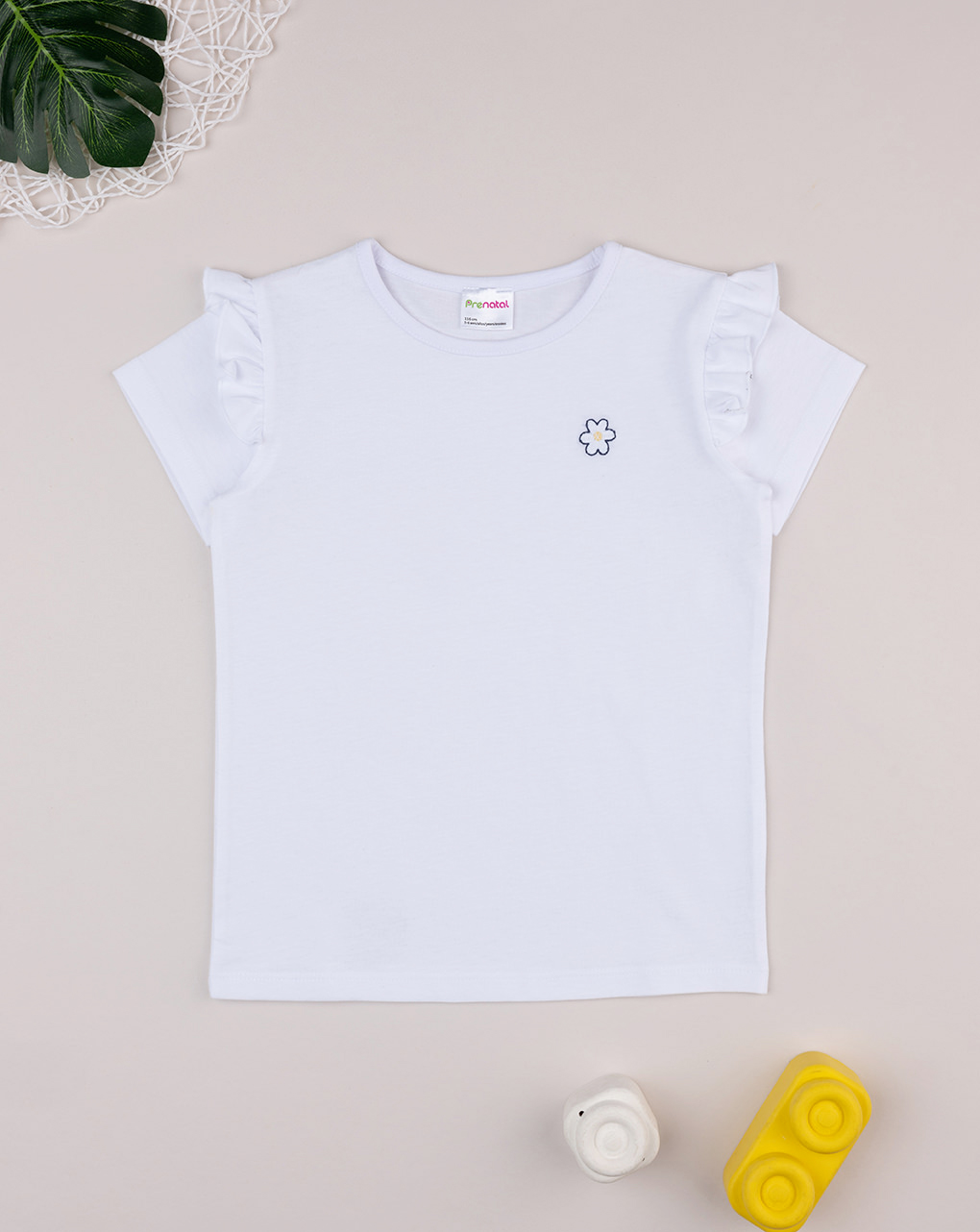 T-shirt bimba bianca frill e fiore