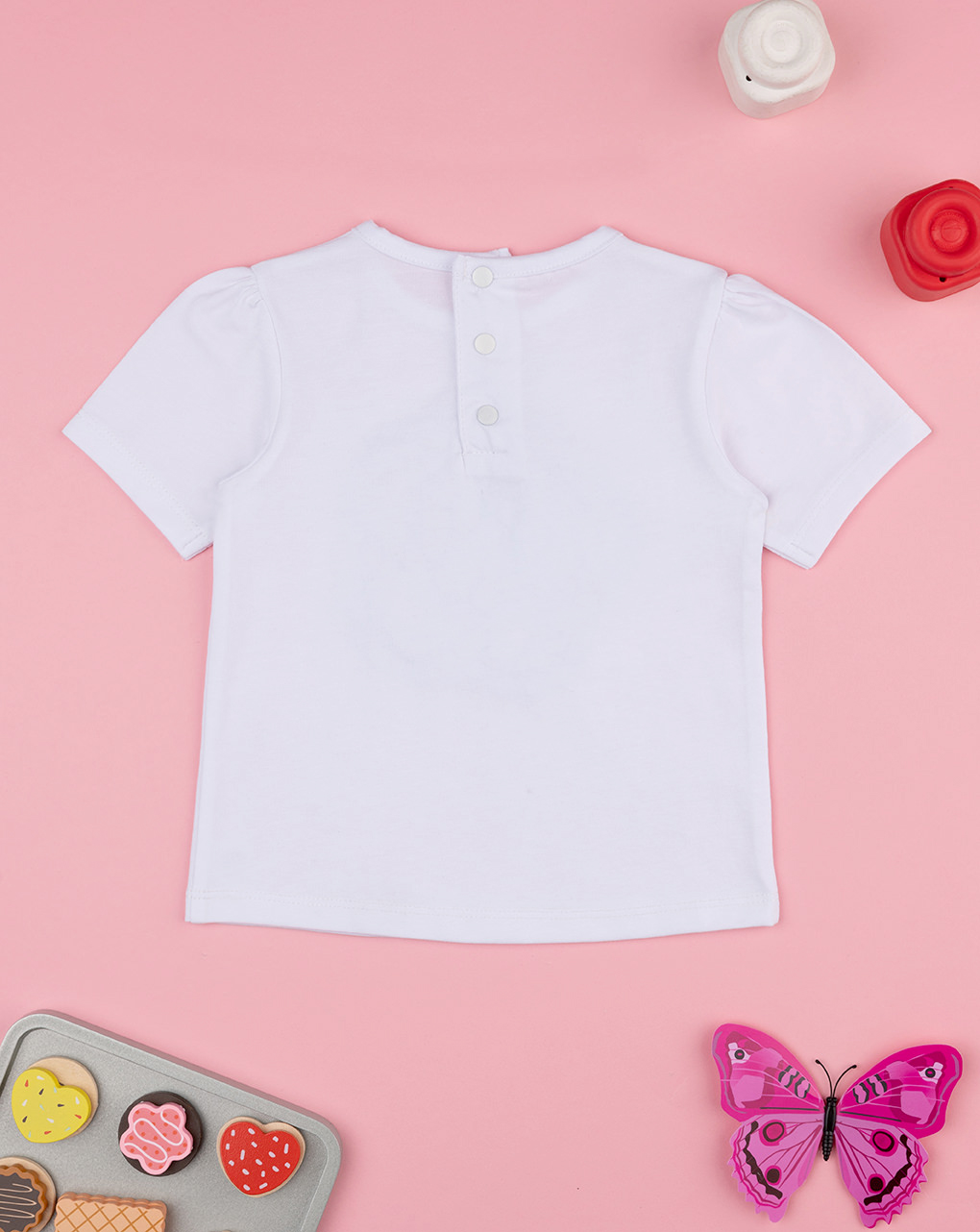 T-shirt bimba bianca fiore denim