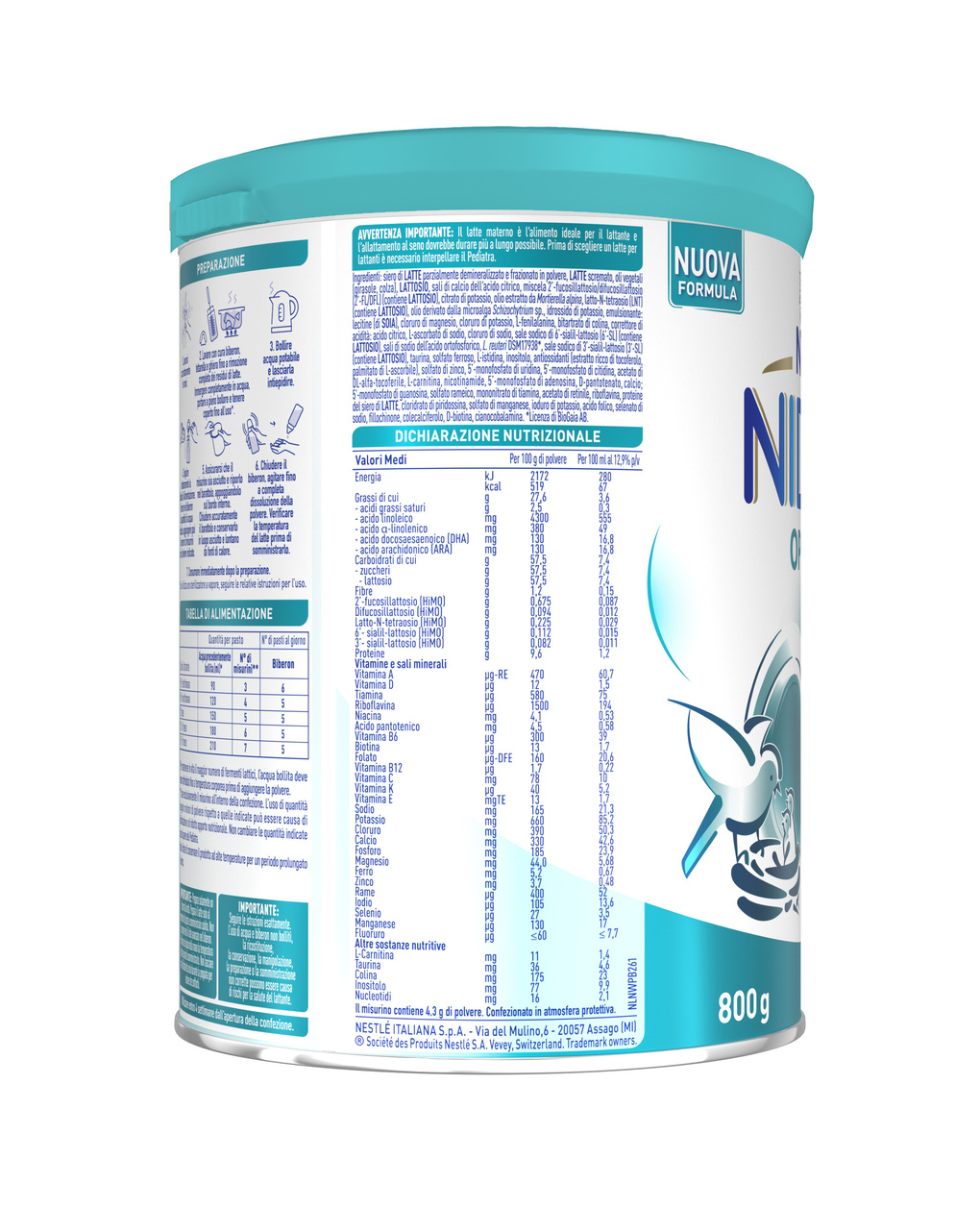 Nidina optipro 1 dalla nascita latte per lattanti in polvere 800g - nestlé