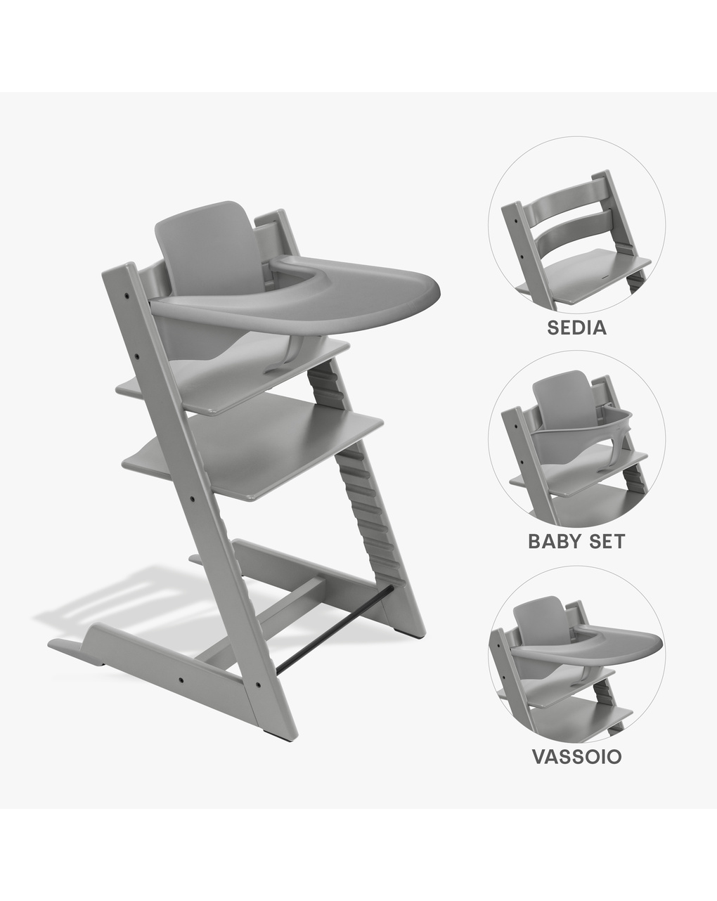Bundle seggiolone tripp trapp® storm grey sedia + babyset + vassoio – personalizzabile – stokke®