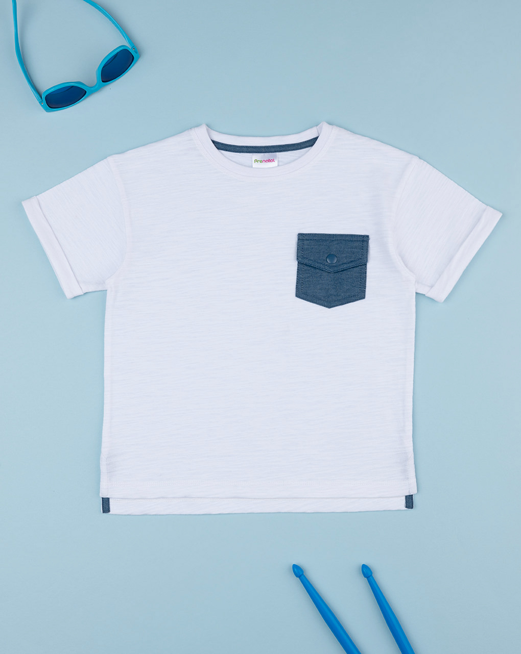 T-shirt bimbo bianca con taschino