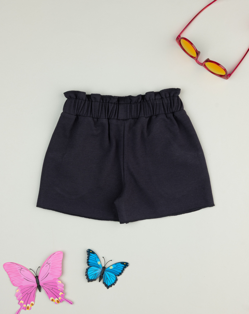 Shorts bimba neri ricami frutta
