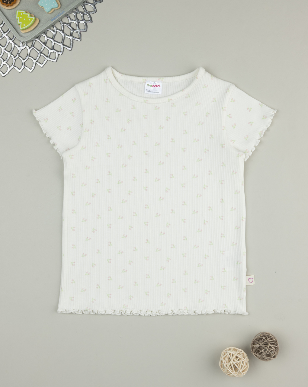 T-shirt bimba panna fiori allover
