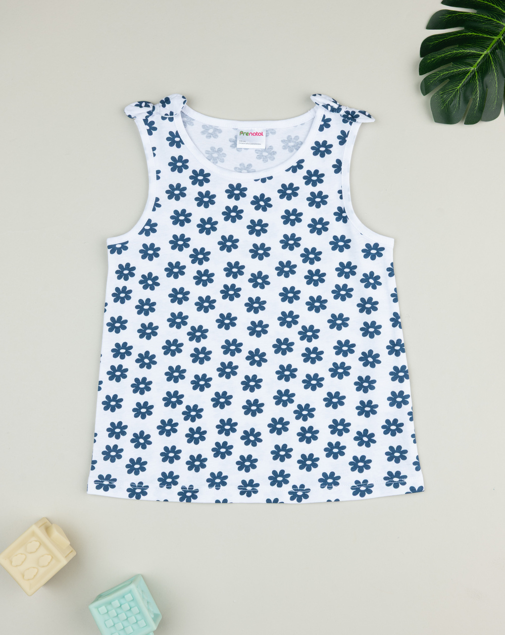 Canotta bimba bianca/blu margherite