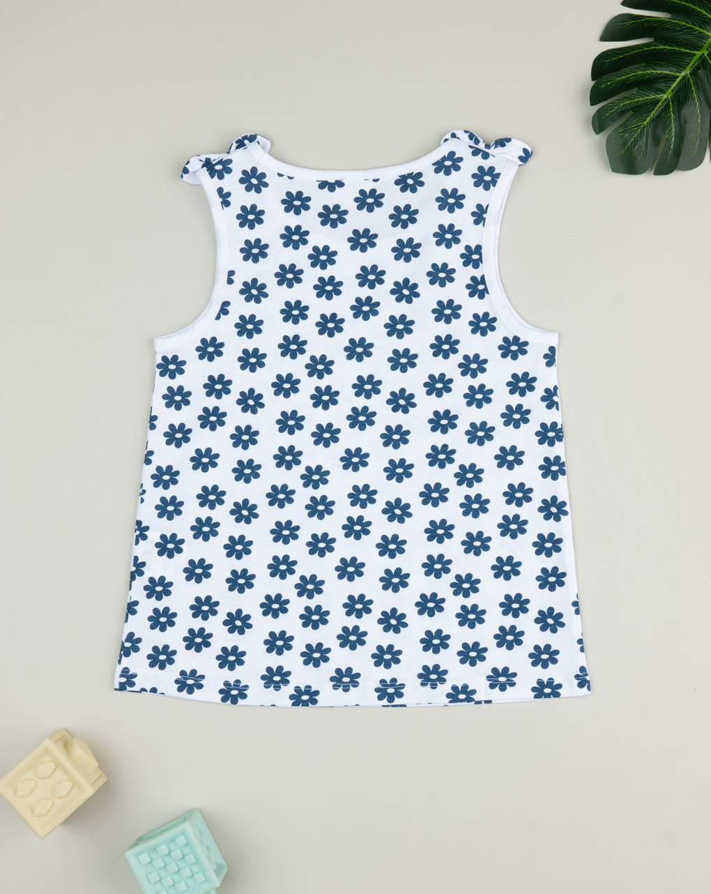 Canotta bimba bianca/blu margherite