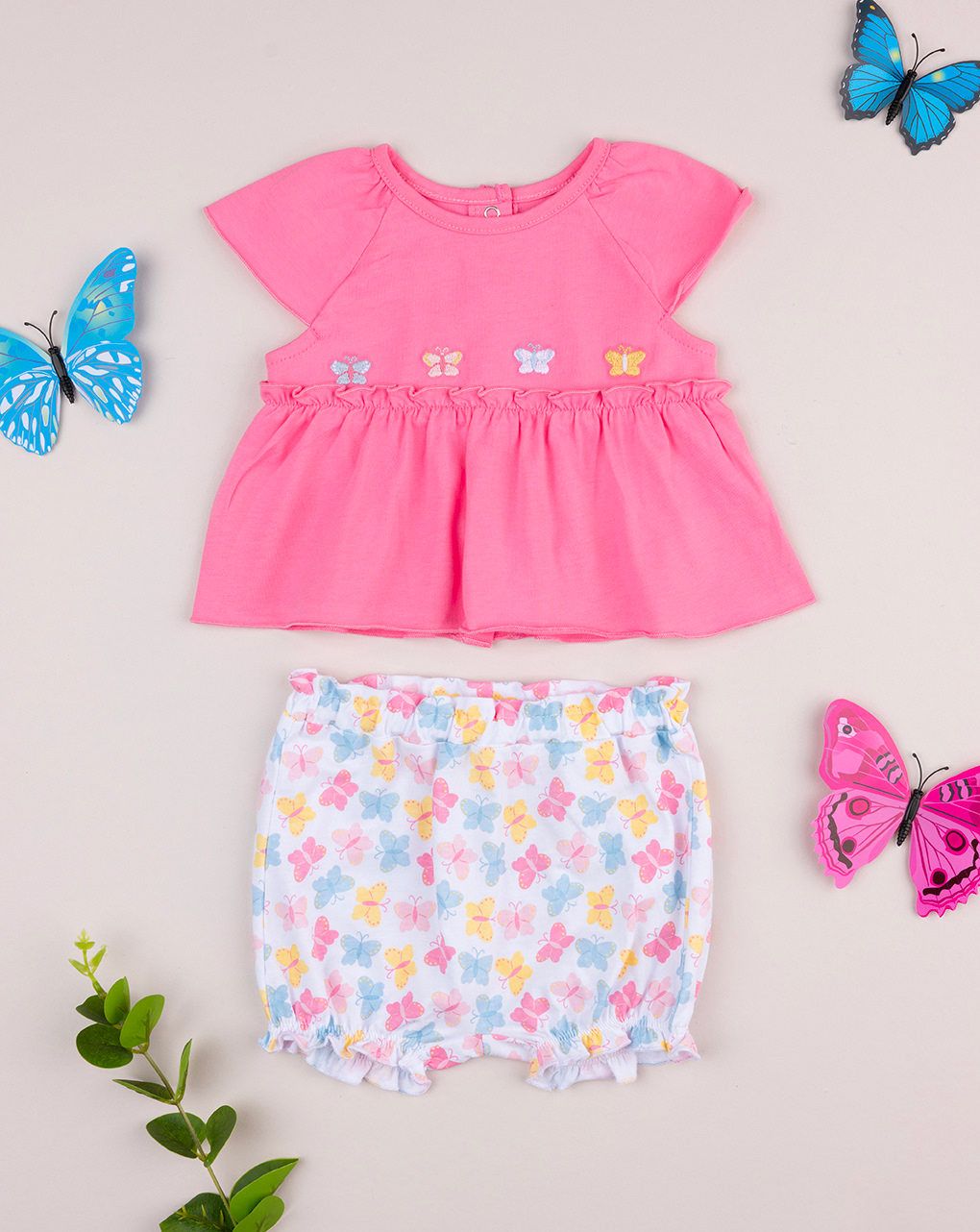 Completo corto bimba farfalle allover