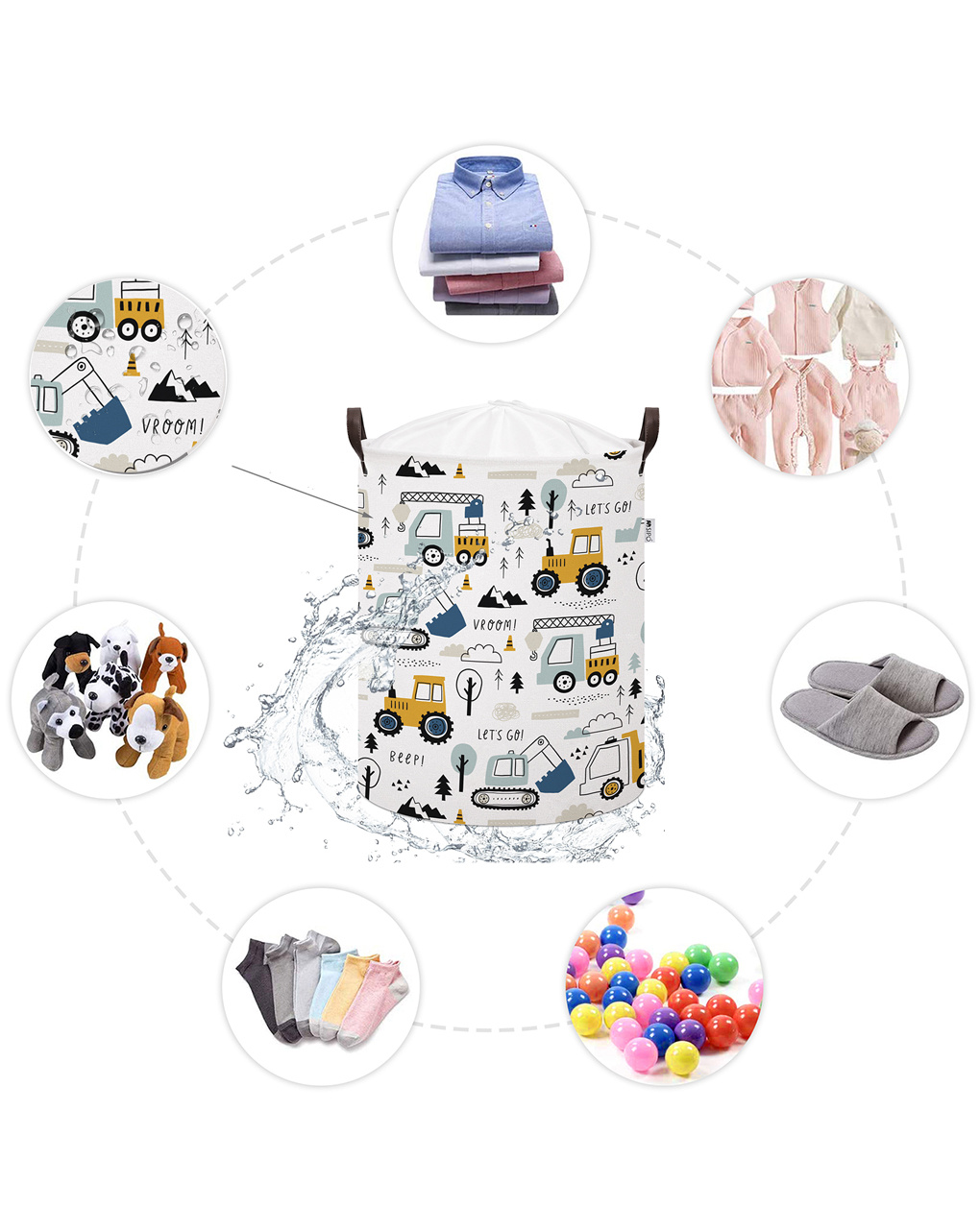 Cestino per giocattoli in cotone mini camion - chiusura a coulisse - 43 l - sipo