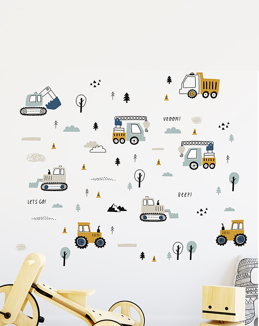 Adesivo decorativo da parete - trattori escavatori - autoadesivo - sipo