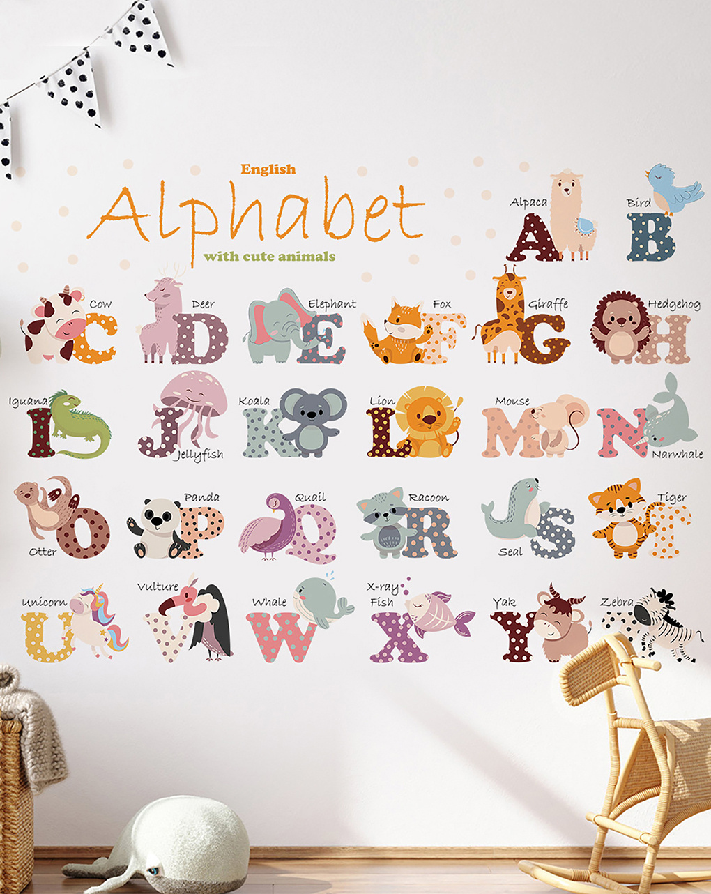 Adesivo decorativo da parete - alfabeto degli animali - autoadesivo - sipo