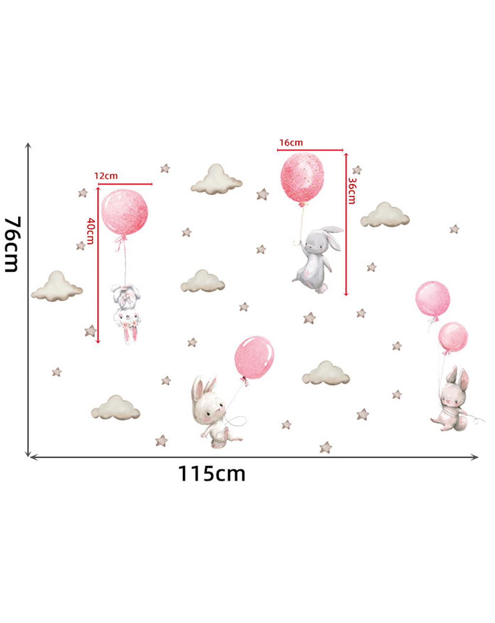 Adesivo decorativo da parete - coniglio palloncini rosa - autoadesivo - sipo