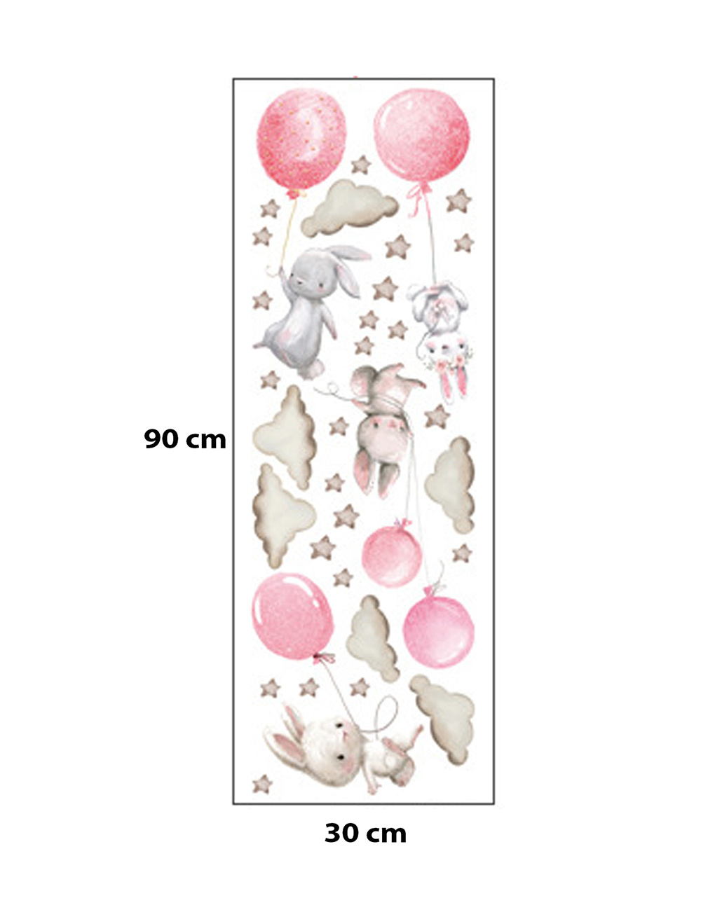 Adesivo decorativo da parete - coniglio palloncini rosa - autoadesivo - sipo