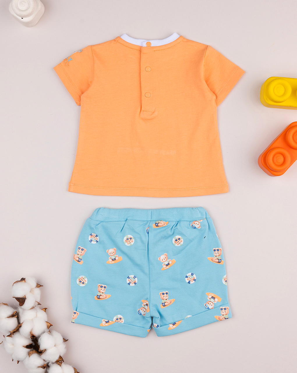 Completo corto bimbo azzurro/arancione orsetti