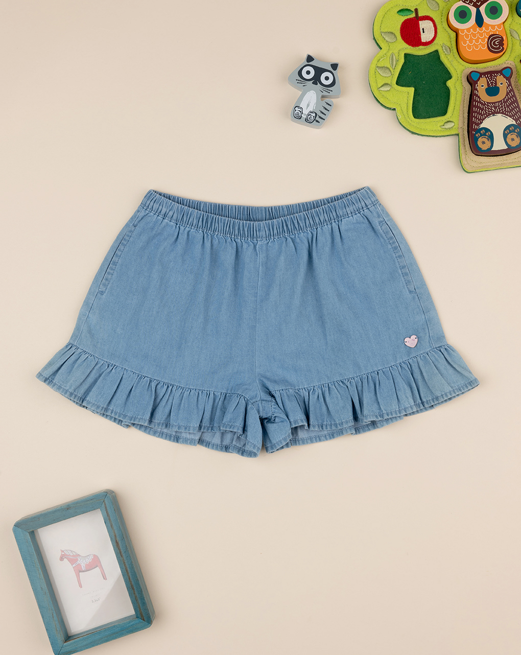 Shorts chambray bimba con rouches