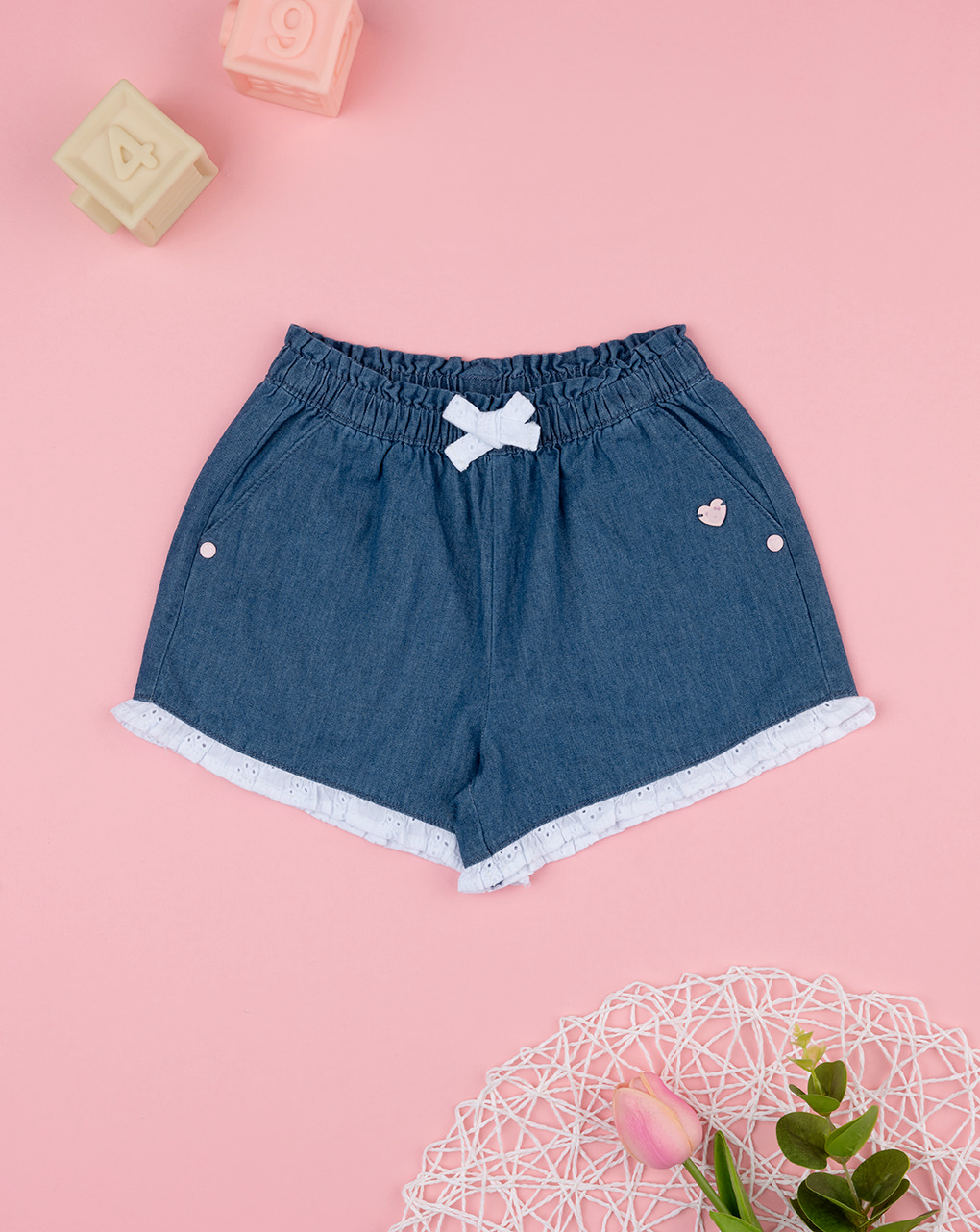 Shorts chambray/sangallo da bambina
