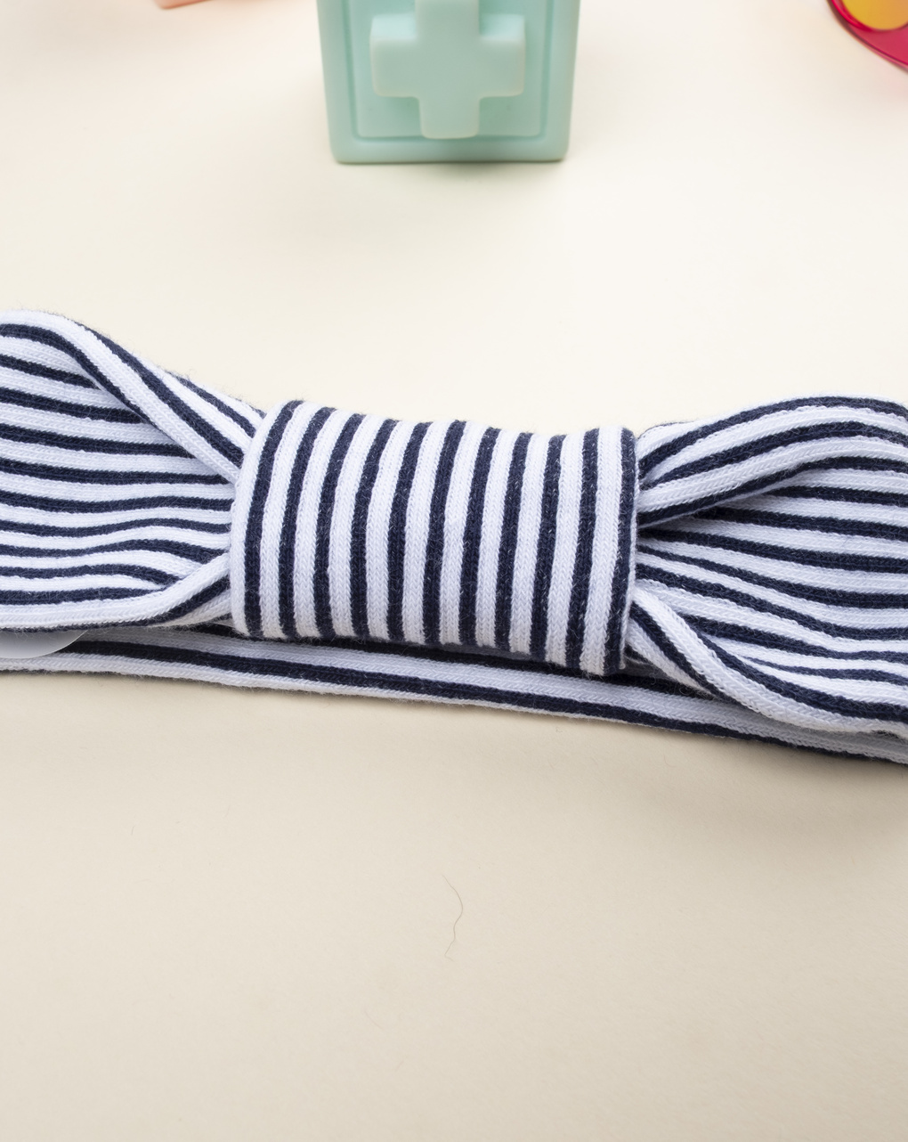 Fascia capelli neonata righe bianco/blu