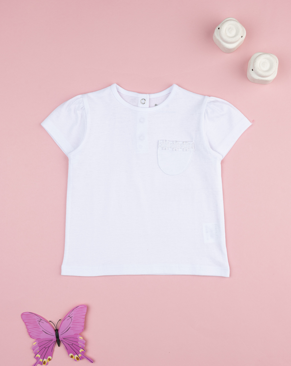 T-shirt bimba bianca con taschino