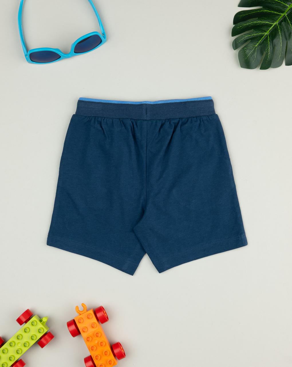 Pantaloni corti bimbo blu con stampa