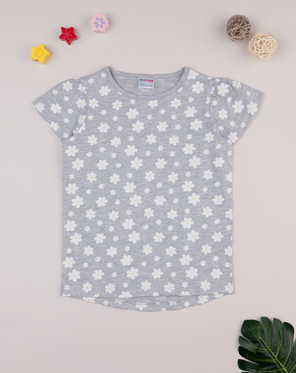 T-shirt bimba grigia margherite