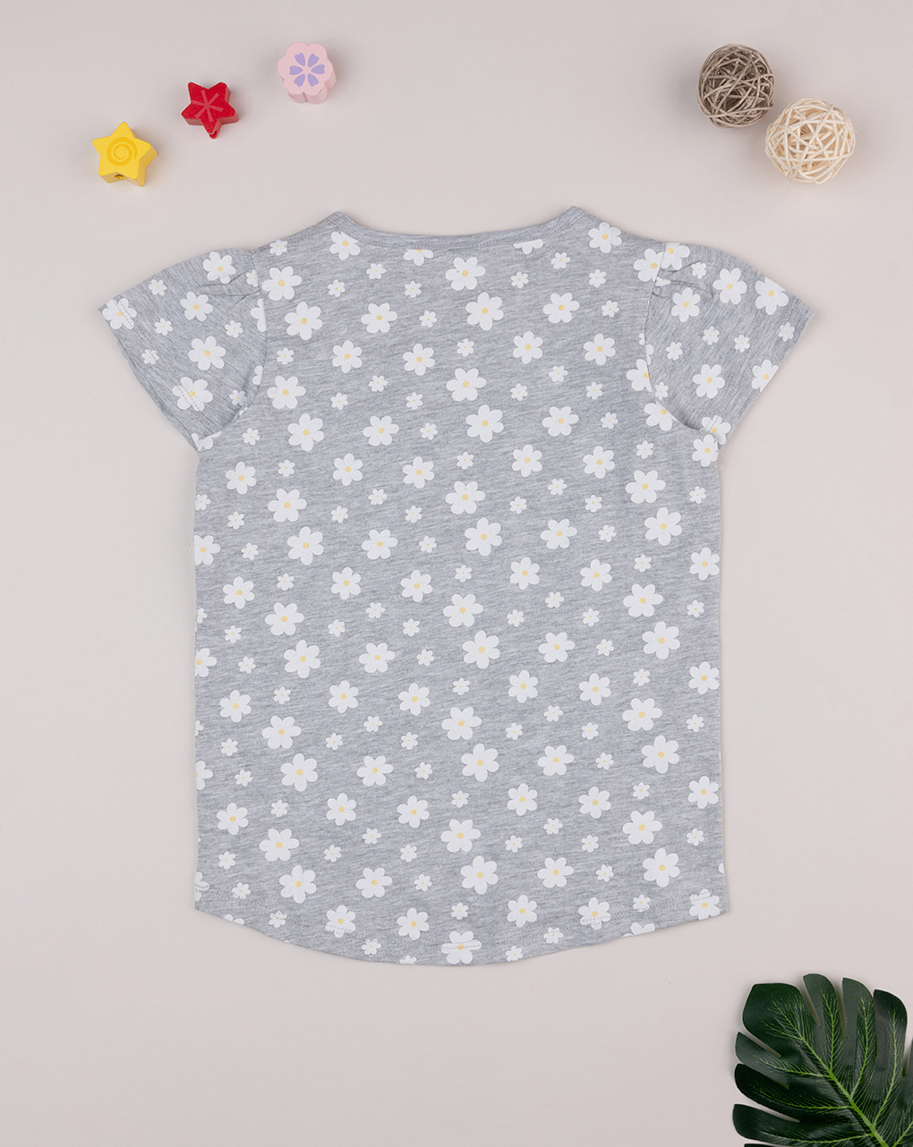 T-shirt bimba grigia margherite