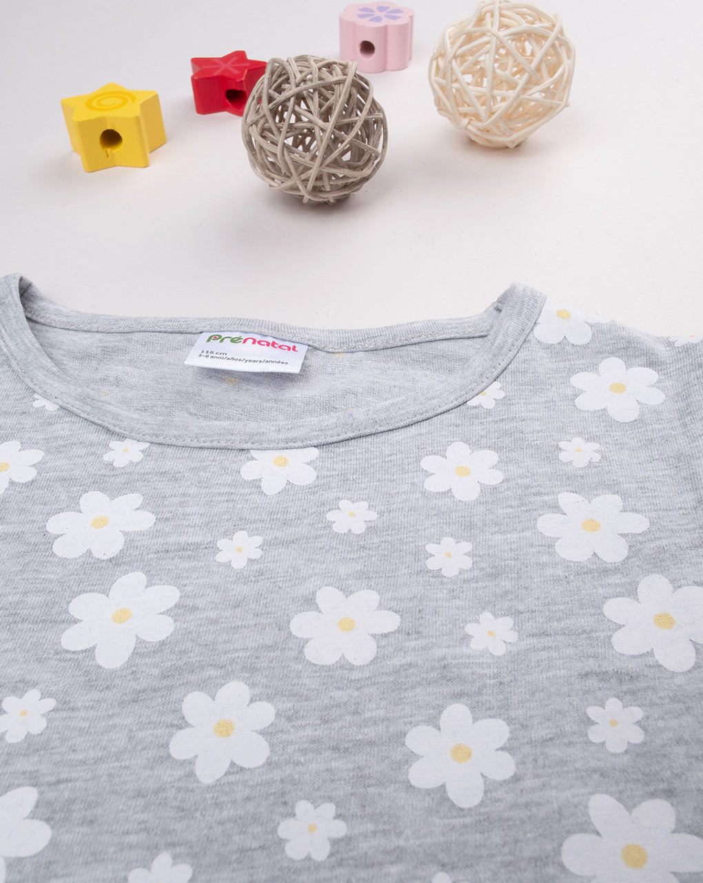 T-shirt bimba grigia margherite