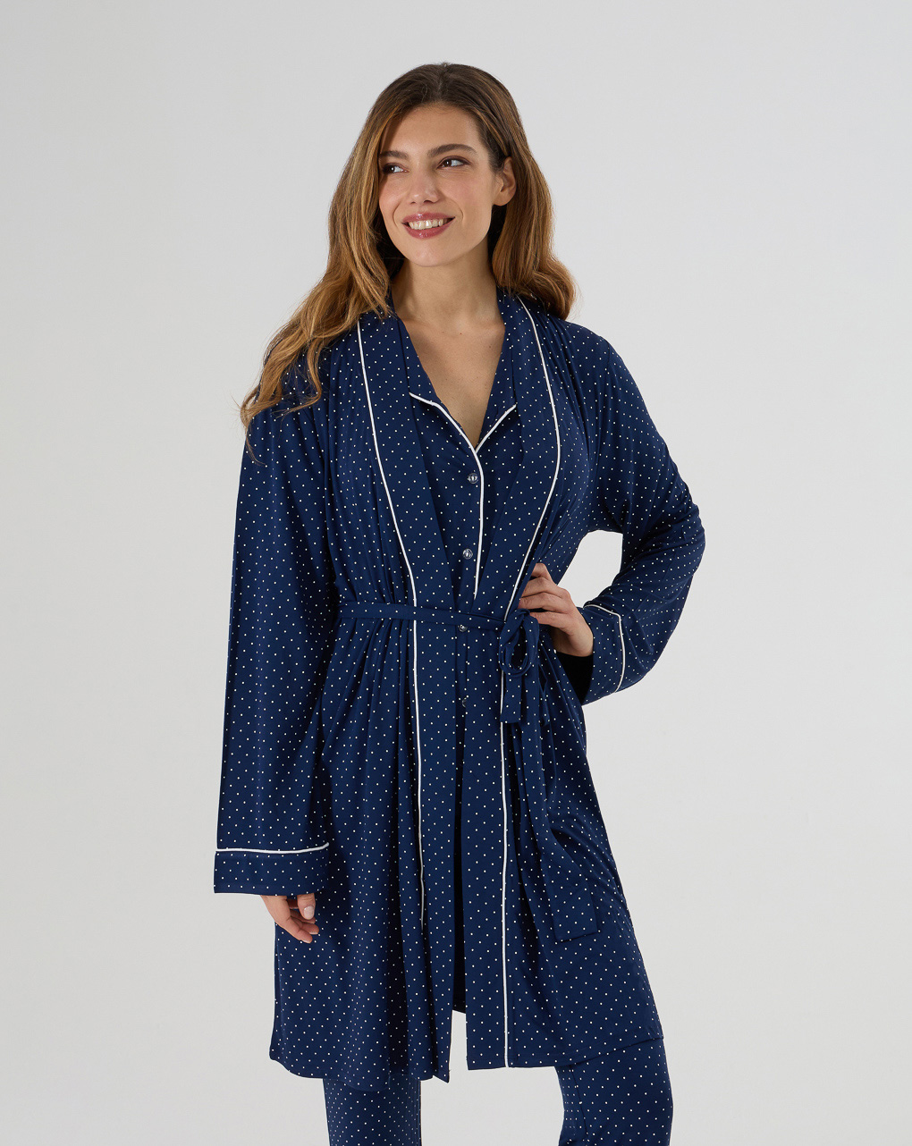 Vestaglia premaman blu con pois allover